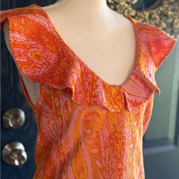 Zara Orange and Pink Patterned Sleeveless Top size L NWT - Picture 2 of 11